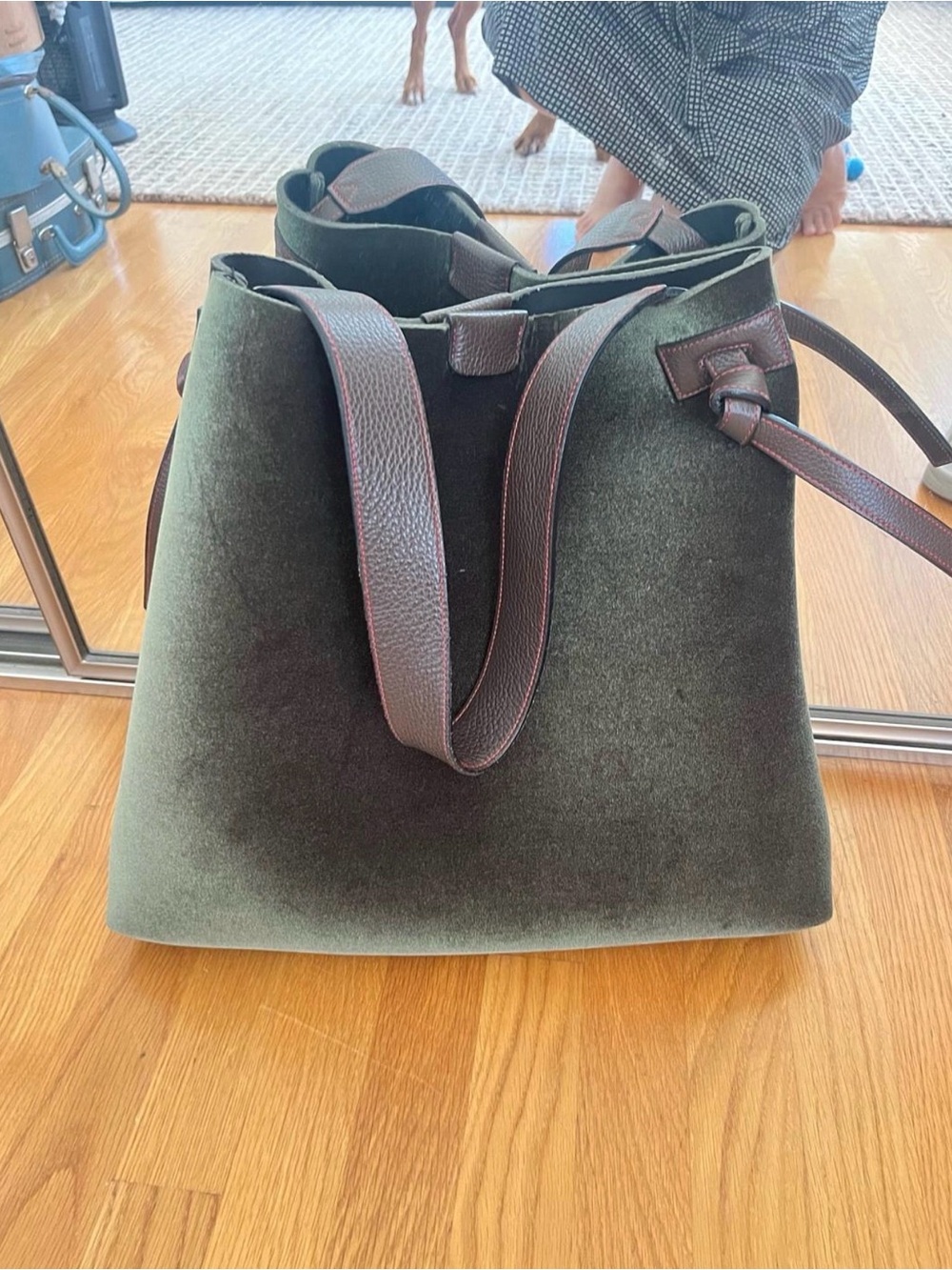 Olive Green Sundance Handbag with Brown Leather Accents